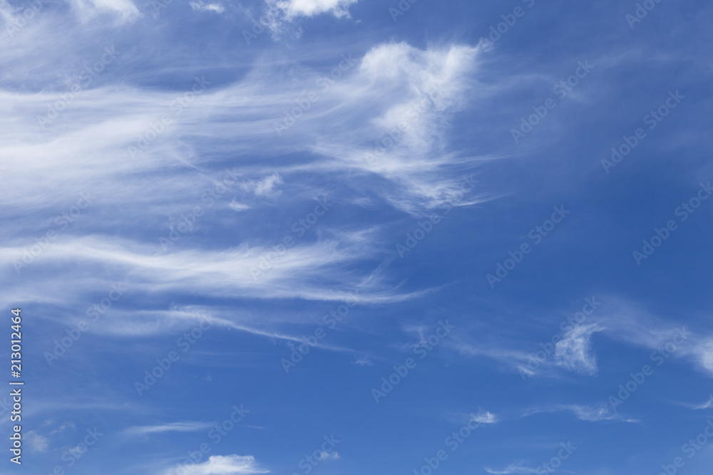 Natural and weather concept background of clear blue sky with white cloud, summer outdoor day light