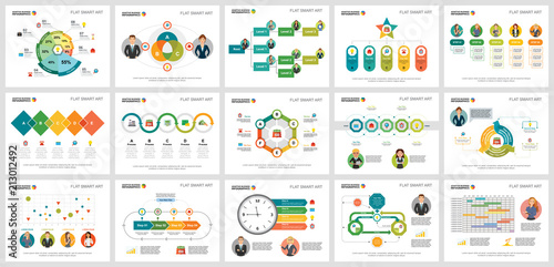Colorful management or planning concept infographic charts set. Business design elements for presentation slide templates. For corporate report, advertising, leaflet layout and poster design.
