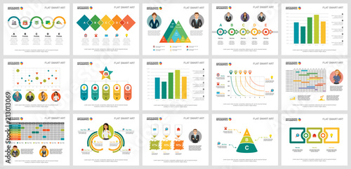 Colorful project or marketing concept infographic charts set. Business design elements for presentation slide templates. Can be used for annual report, advertising, flyer layout and banner design.