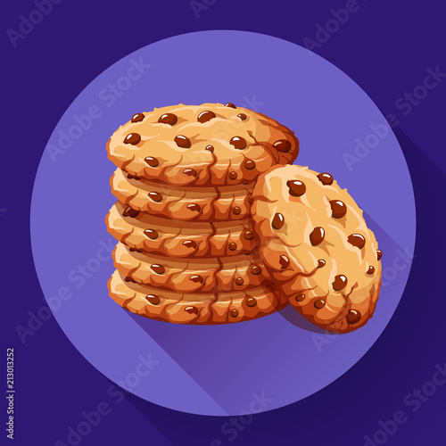 Vector chocolate crumbs chips iicon. Homemade choco chip cookies vector illustration
