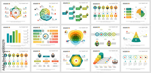 Colorful smart art charts set for presentation slide templates. Business design elements. Teamwork concept can be used for annual report, advertising, flyer layout and banner design.