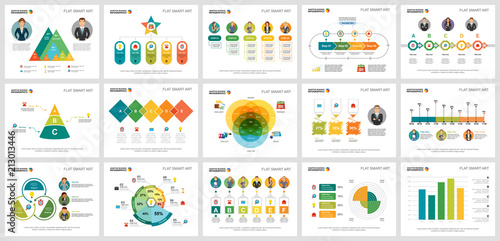 Colorful statistics or analysis concept infographic charts set. Business design elements for presentation slide templates. For corporate report, advertising, leaflet layout and poster design.