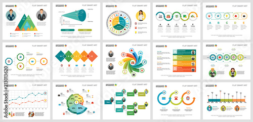 Colorful statistics or training concept infographic charts set. Business design elements for presentation slide templates. For corporate report, advertising, leaflet layout and poster design.