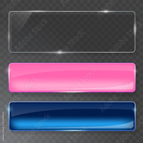 Glass plates set. Vector glass banners on transparent background.