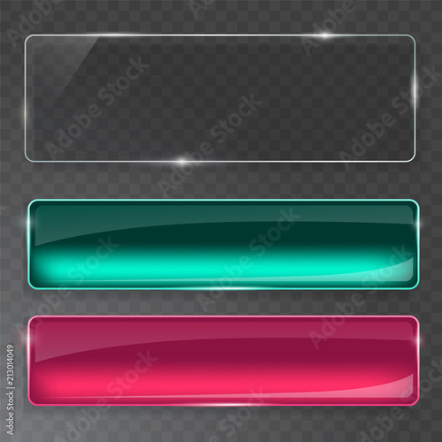 Glass plates set. Vector glass banners on transparent background.