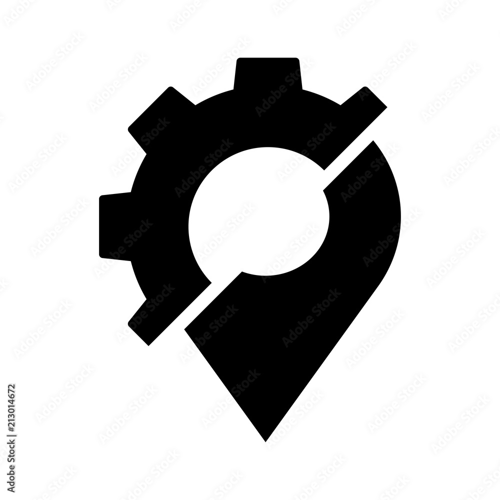 Icono plano engranaje con puntero en color negro Icono plano engranaje con puntero en color negro
