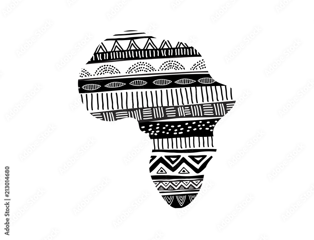 African map silhouette with tribal traditional pattern. Concept design African map silhouette with tribal traditional pattern. Concept design
