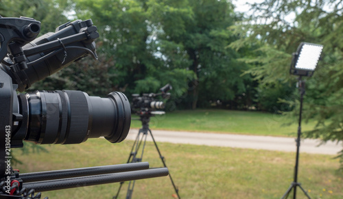 cameras at outdoor interview set