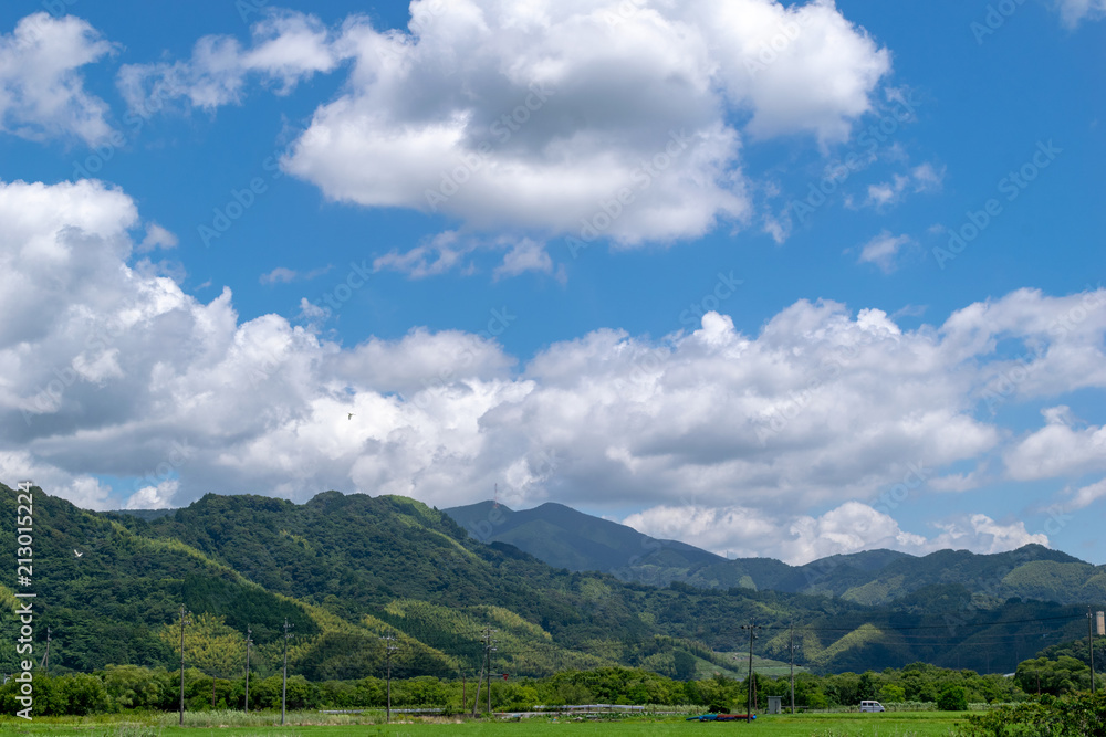夏の麻機遊水池の風景と夏の空 夏の麻機遊水池の風景と夏の空
