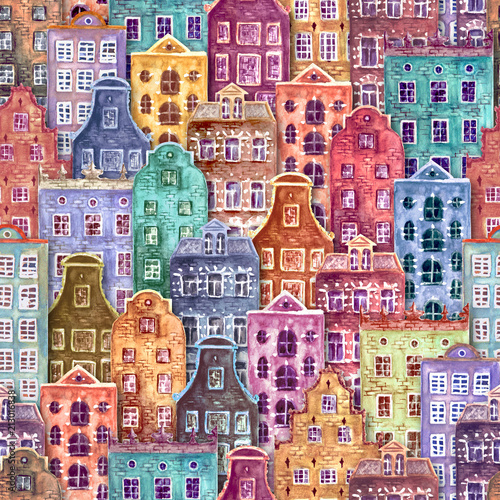 Seamless pattern of watercolor old europe houses © Olga
