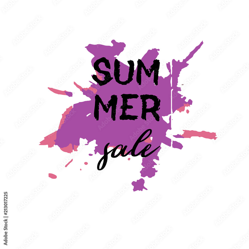 Obraz premium Text Summer Sale, discount banners.Grunge elements, ink drops, abstract background. Vector illustration.