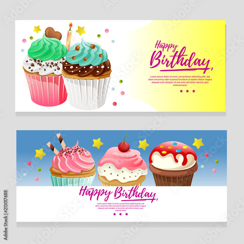 cute birthday theme banner with muffin fun cake