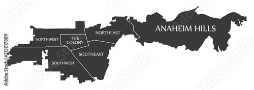 Anaheim California city map USA labelled black illustration photo