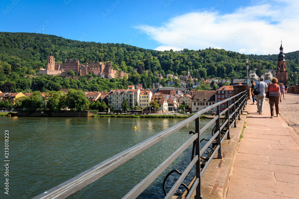 Blick von der Alten Brücke auf das Heidelberger Schloss, Heidelberg, Baden Württemberg, Deutschland