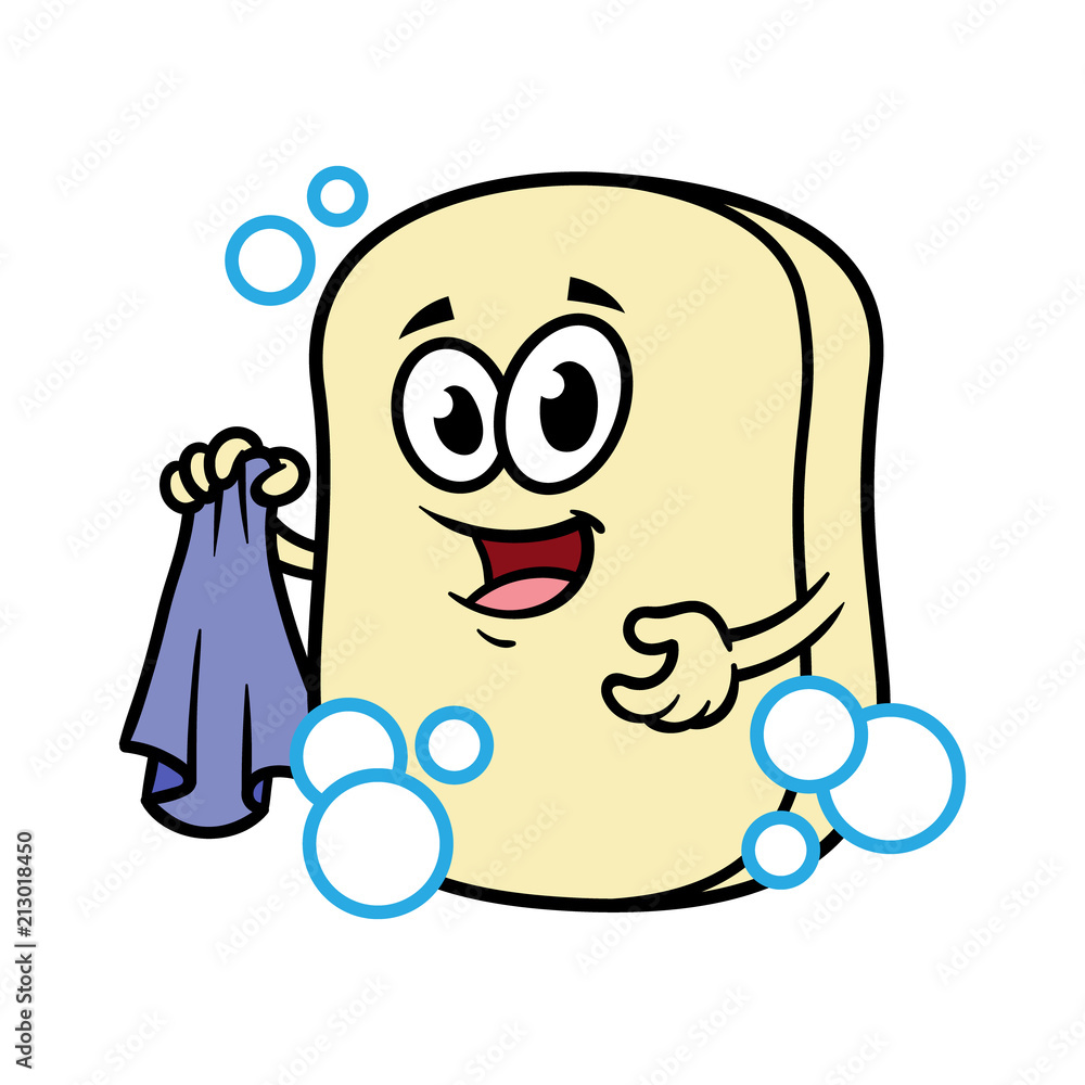 Cartoon Soap Character Holding Wash Cloth Stock Vector | Adobe Stock