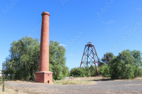 The North Deborah Gold Mine (1937-1954) poppet head and chimney are the only visible surface remains at the site photo