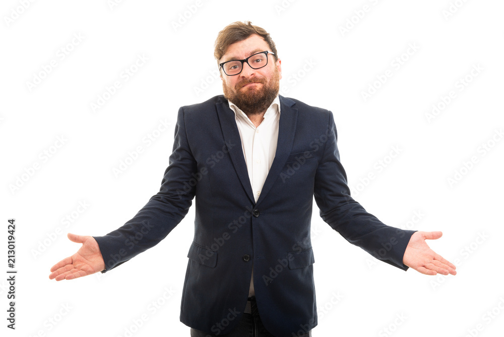 Portrait of business man showing don't know gesture. Portrait of business man showing don't know gesture.
