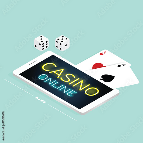 isometric mobile casino online card & dice coins vector