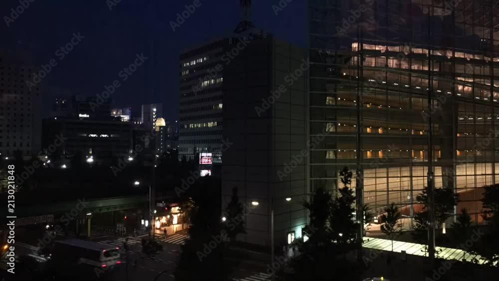 Timelapse of sunset in Tokyo with trains and light up floor. Timelapse of sunset in Tokyo with trains and light up floor.