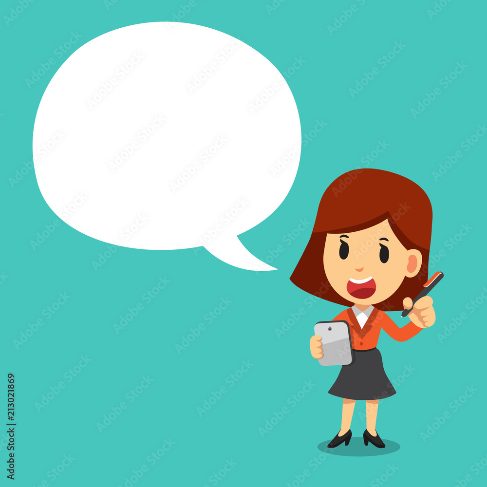 Vector cartoon businesswoman with white speech bubble Vector cartoon businesswoman with white speech bubble