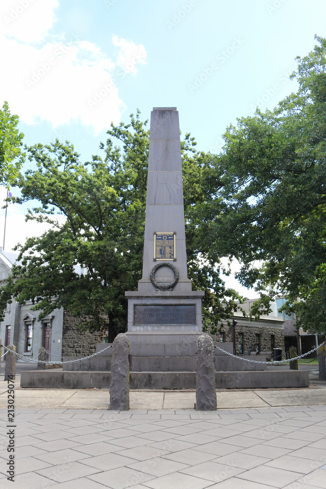 KYNETON, AUSTRALIA - February 11, 2018: The Kyneton cenotaph, in Mollison Street, commemorates those from the district who were killed in both World Wars