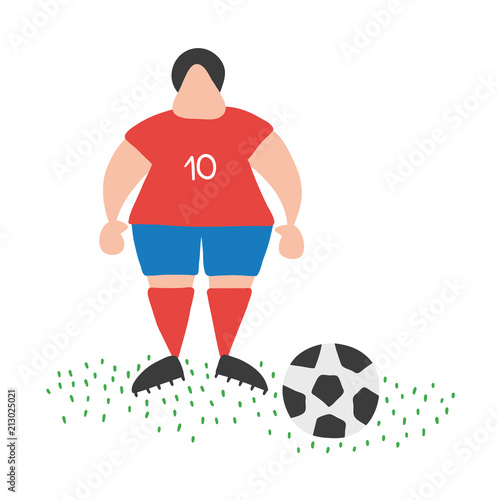 Vector cartoon soccer player man standing with soccer ball
