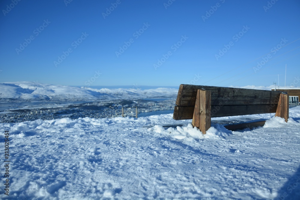 Tromso city view from Fjellheisen Peak on a cold winter day