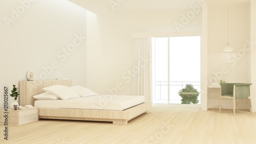 Bedroom interior space furniture 3d rendering and background wall decoration minimal style