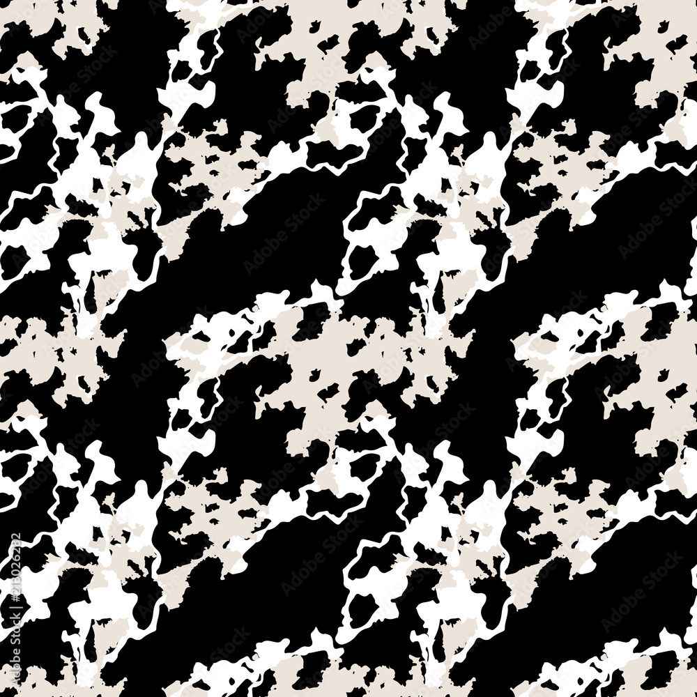 Military camouflage seamless pattern black, beige and white colors