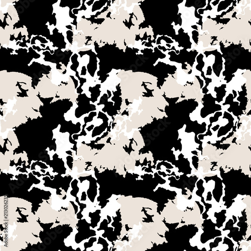 Military camouflage seamless pattern black, beige and white colors