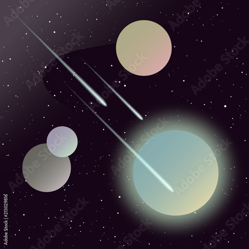 Planets in outer space. Abstract imaginary planets for design card, scientific conference invitation, school education wallpaper, t shirt, bag print, modern workshop advertising, shop sale poster etc.