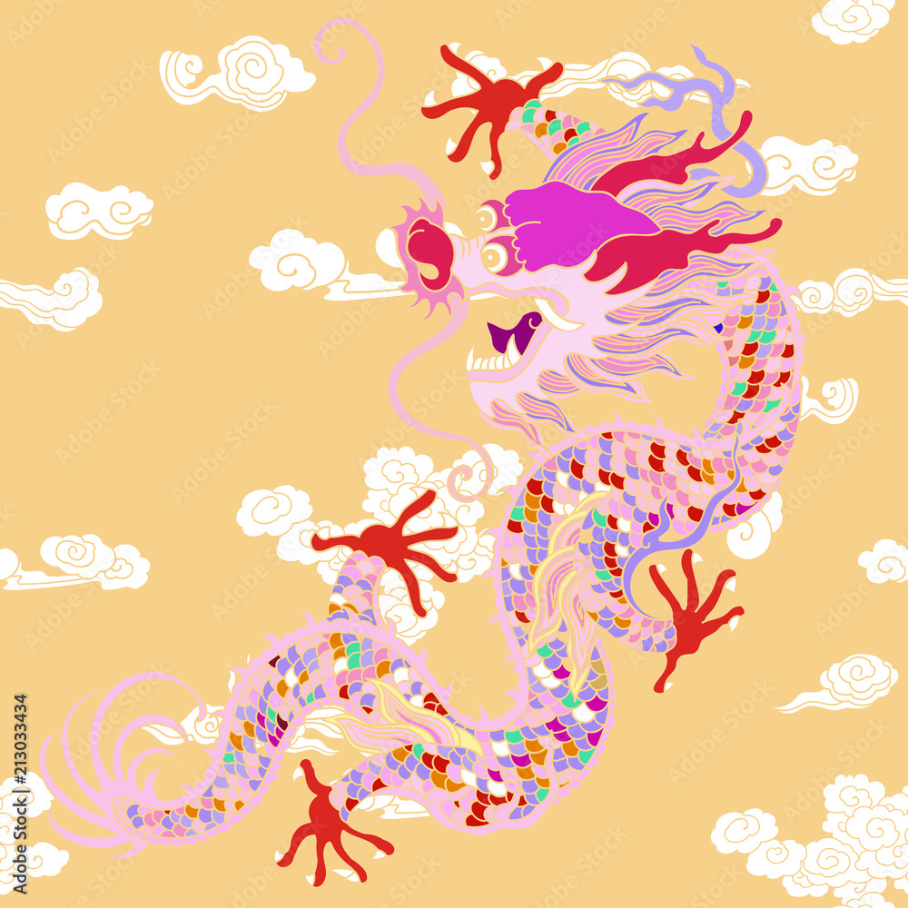 Obraz premium This is a traditionally Chinese ornament with a dragon and clouds.The dragon is the highest ranking animal in the Chinese animal hierarchy. It also represents a state symbol that is an emperor's role.