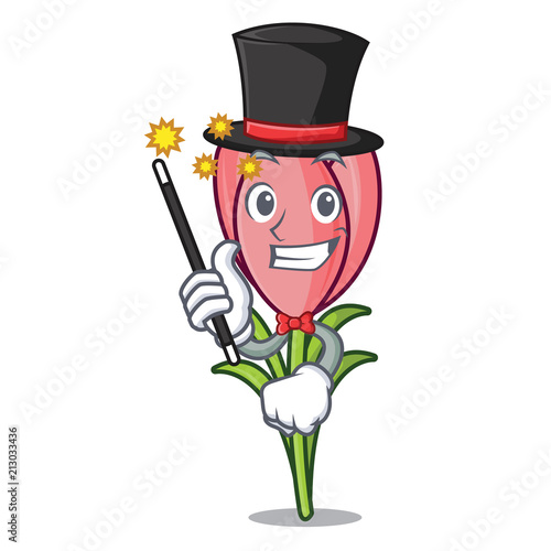 Magician crocus flower mascot cartoon