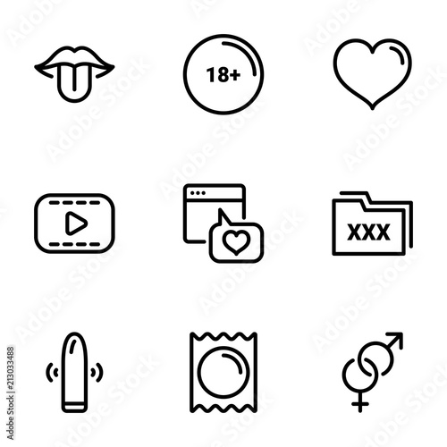 Set of black vector icons, isolated on white background, on theme Sex, love