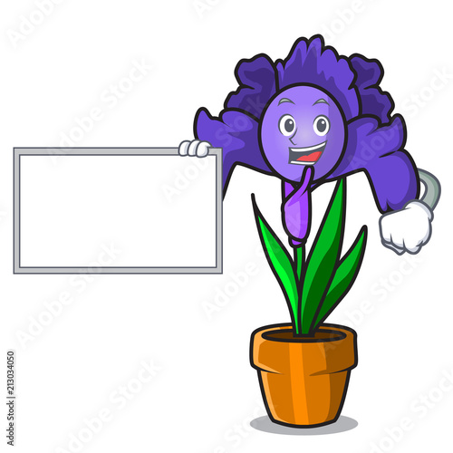 With board iris flower character cartoon photo