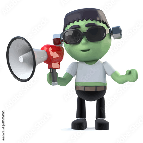 Vector 3d Child frankenstein monster has a loud hailer
