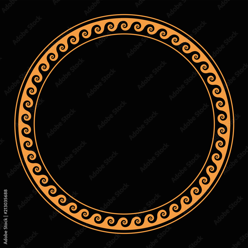 Ring with seamless running dog pattern. Ocher colored meander design