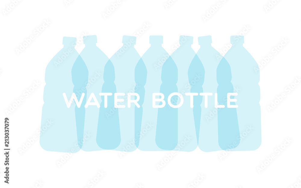 Translucent water bottles. Vector illustration, flat design Translucent water bottles. Vector illustration, flat design