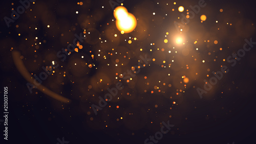 Fototapeta Naklejka Na Ścianę i Meble -  Gold abstract bokeh background. real backlit dust particles with real lens flare. glitter lights . Abstract Festivevintage lights defocused. Christmas and New Year feast.