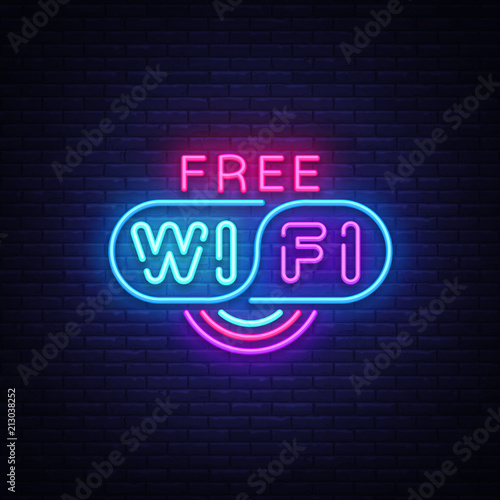 Wifi neon sign vector. Wifi text Design template neon sign, light banner, neon signboard, nightly bright advertising, light inscription. Vector illustration
