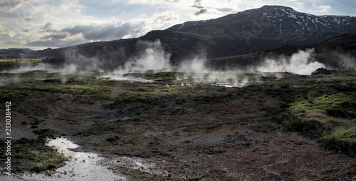 Hot water is vaporing in the Grand Geyser area