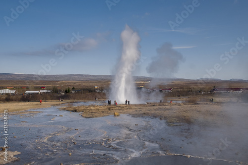 Strokkur geyser eruption in Grand Geysir area in Iceland