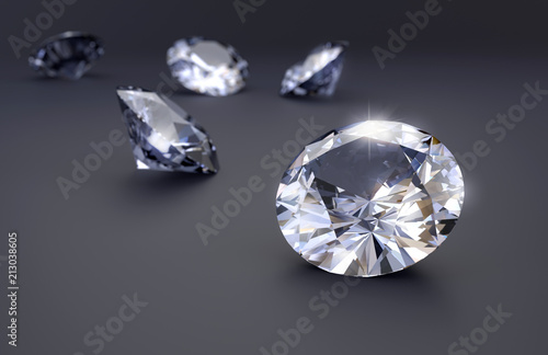 Realistic diamonds on black background  3D illustration.