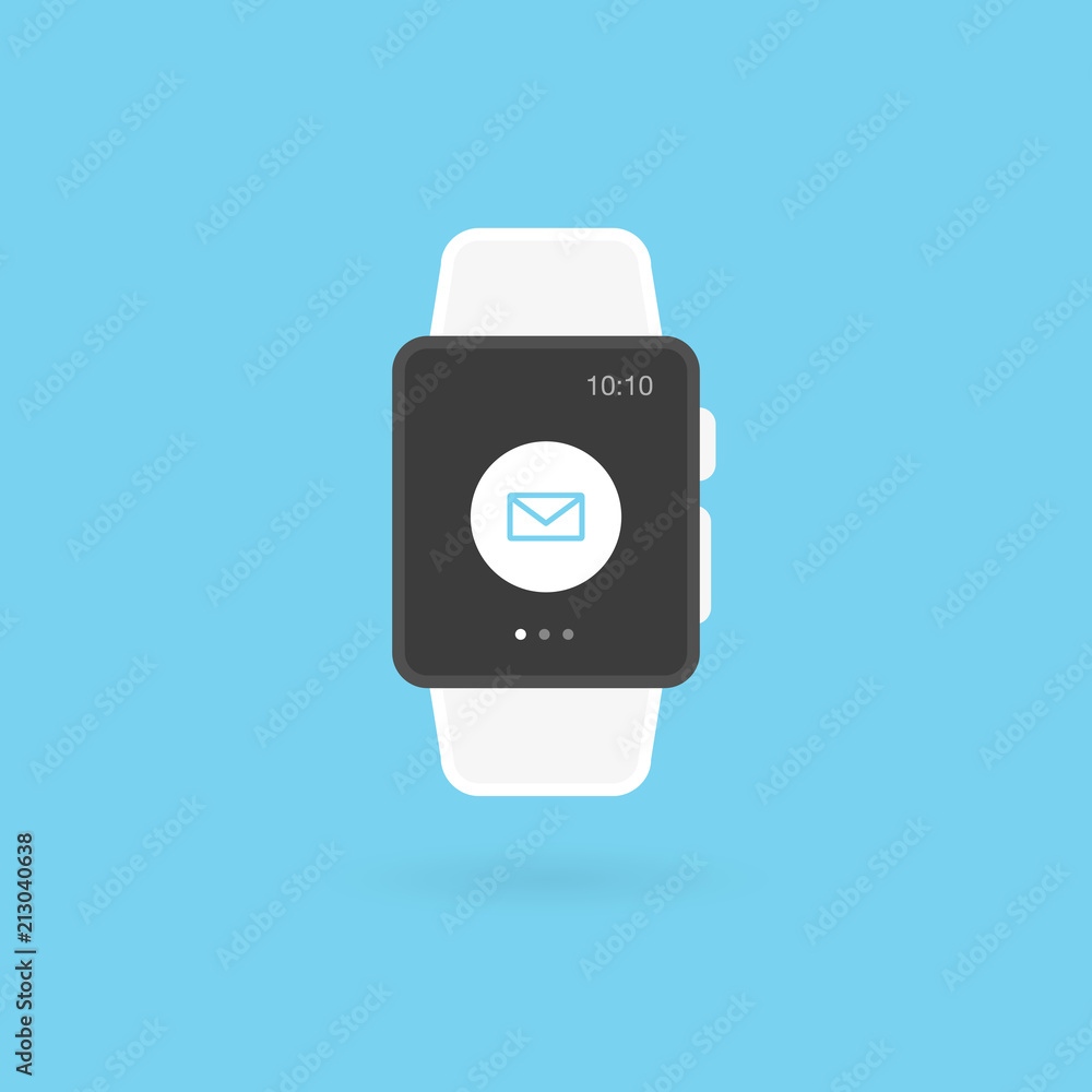 Smart watch isolated. Mail icon. Vector illustration, flat design