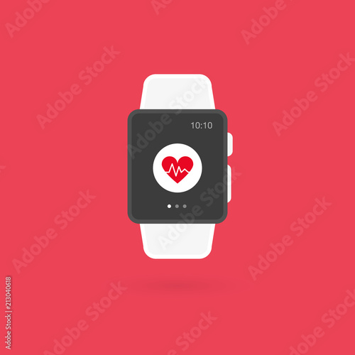 Smart watch isolated. Heartbeat icon. Vector illustration, flat design