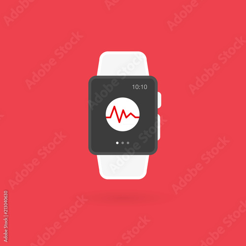 Smart watch isolated. Heartbeat line icon. Vector illustration, flat design
