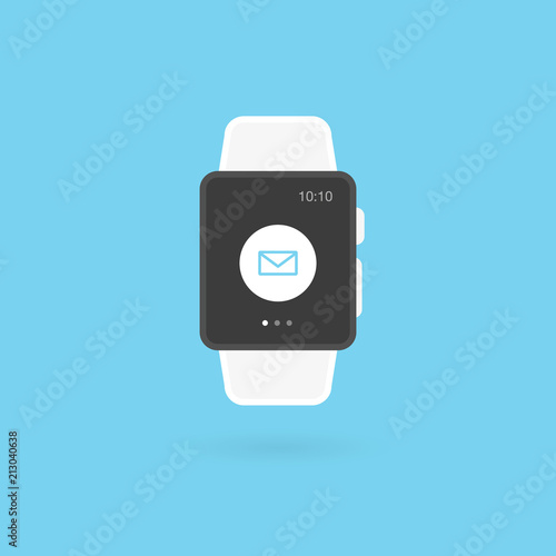 Smart watch isolated. Mail icon. Vector illustration, flat design