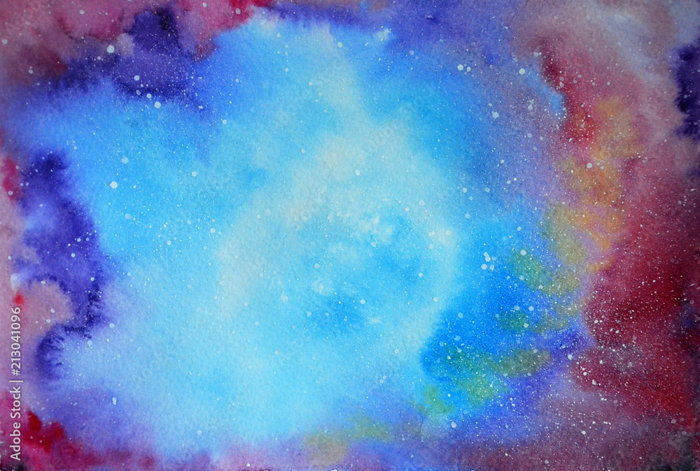 Fototapeta premium Watercolor night sky and stars. Northern Lights.