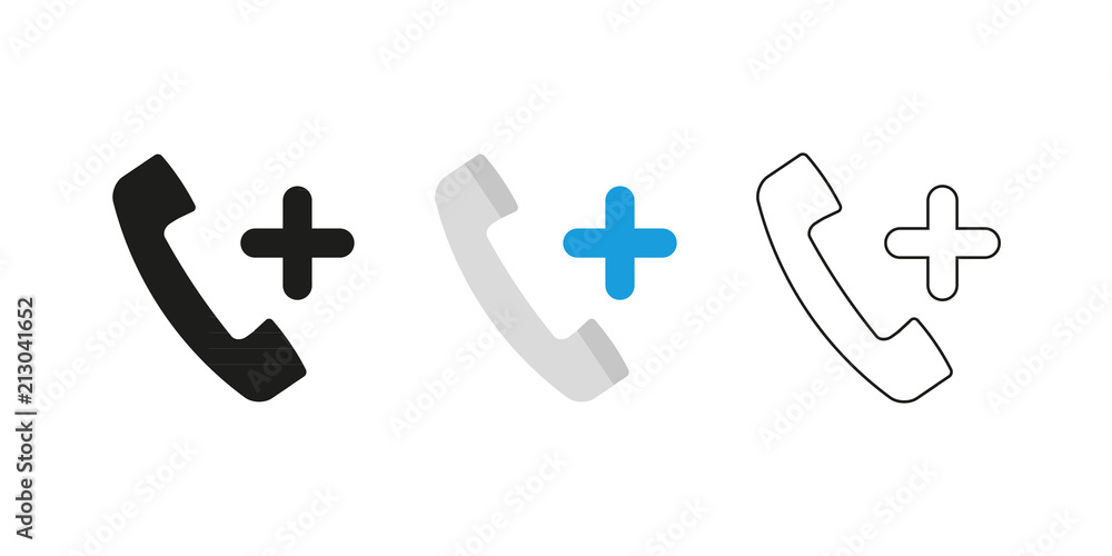Fototapeta premium Retro telephone receiver. Three different styles: black, color and outline. Handset symbol. Positive sign. Vector illustration, flat design