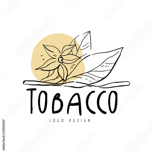 Tobacco logo, design element can be used for smoke shop, gentlemens club and tobacco products hand drawn vector Illustration on a white background